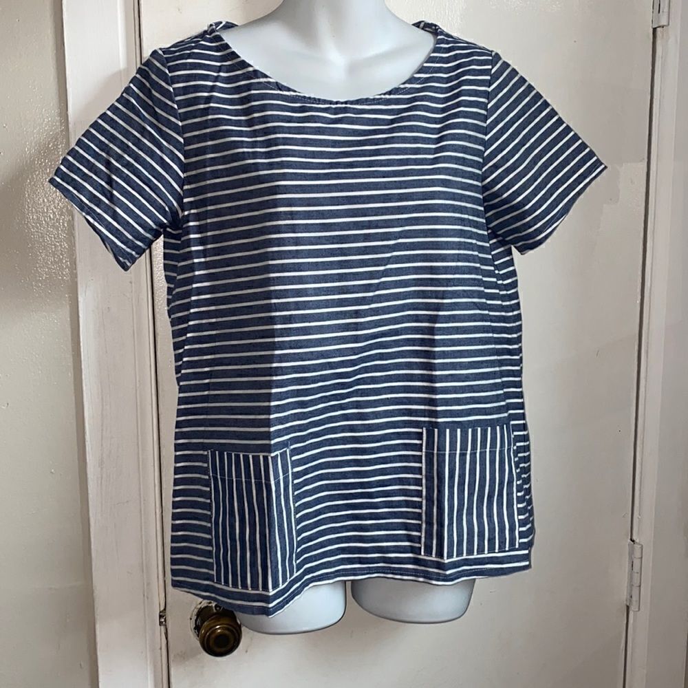 ALEX + ALEX Blue and White stripe Flax Top-S